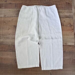 Eileen Fisher 100% Linen Cropped Summer Pants Side Zip White XL
